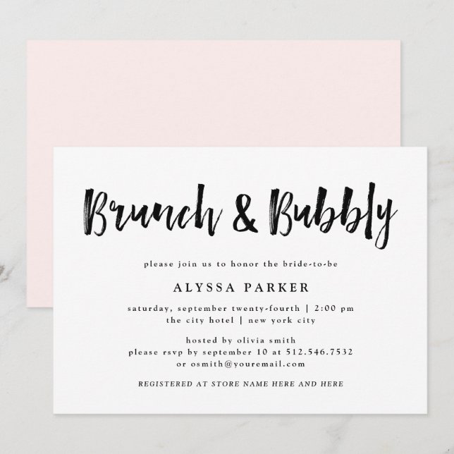 Modern Wish | Black and White Brunch and Bubbly Invitation (Front/Back)