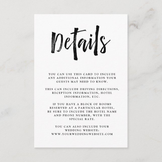 Modern Wish | Black and White Wedding Guest Detail Enclosure Card (Front)