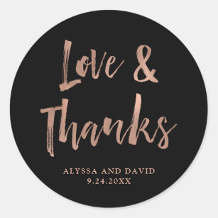 Modern Wish   Faux Rose Gold and Black Wedding Classic Round Sticker