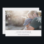 Modern Wish Hanukkah Photo Card | Editable Message<br><div class="desc">Modern, simple and minimal holiday photo card features your favourite horizontal or landscape orientated photo with a thick white bottom border. Your custom greeting appears in modern midnight blue lettering (shown with "Joyous Hanukkah"), with your family name or names beneath. A subtle snowflake pattern is overlaid over the edges of...</div>