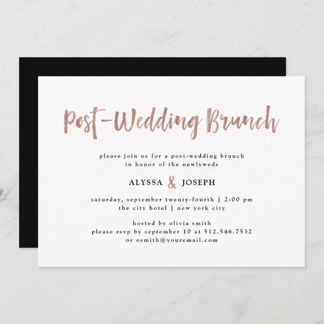 Modern Wish | Post Wedding Brunch Faux Rose Gold Invitation (Front/Back)