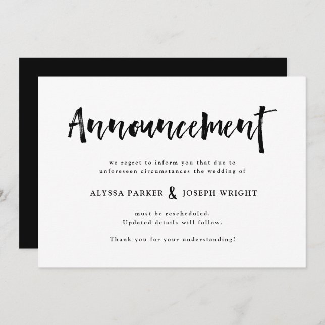 Modern Wish | Wedding Cancellation or Postponement Invitation (Front/Back)