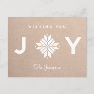 Modern Wishing You Joy Holiday Craft Paper Postcard