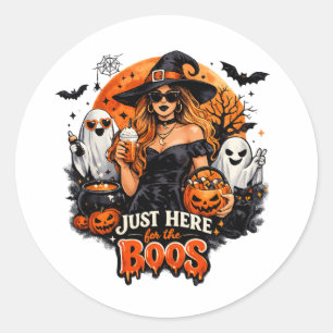 Modern Witch Just Here for the Boos Halloween Classic Round Sticker
