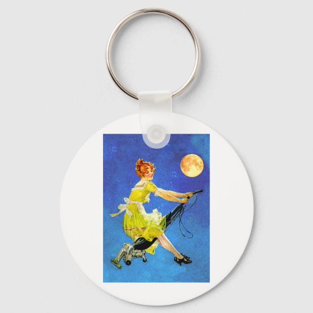 Modern Witch Rides a Vacuum Key Ring (Front)
