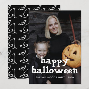Modern Witchy Hat & Bats Halloween Family Photo Holiday Card
