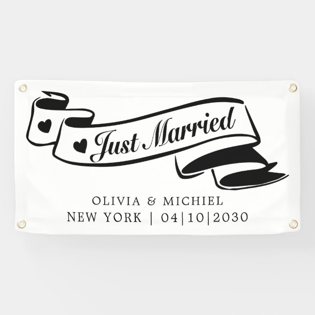Modern With Heart Just Married Car Banner (Horizontal)