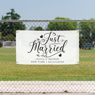 Modern With Heart Just Married Car Banner