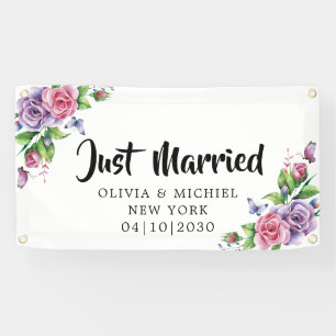 Modern With Heart Just Married Car Banner