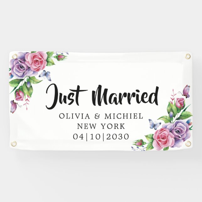 Modern With Heart Just Married Car Banner (Horizontal)