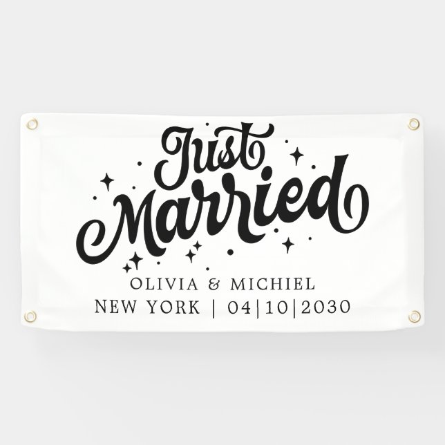 Modern With Heart Just Married Car Banner (Horizontal)