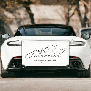 Modern with Heart Just Married Car Banner