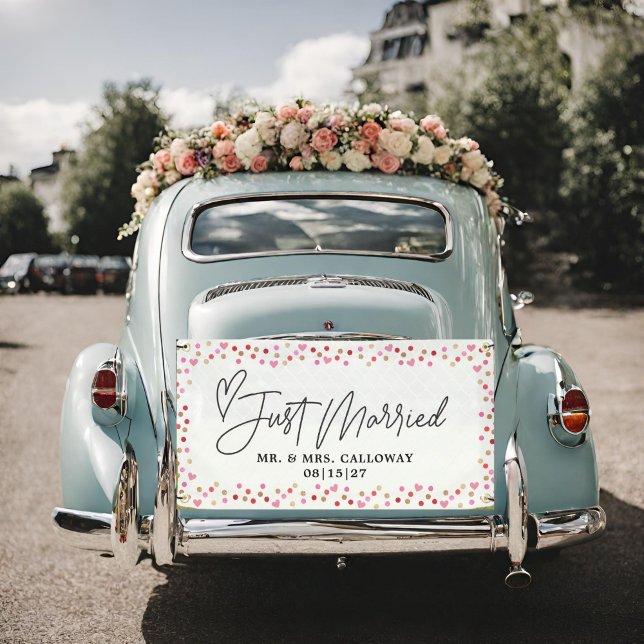 Modern With Heart Just Married Car Banner (Creator Uploaded)