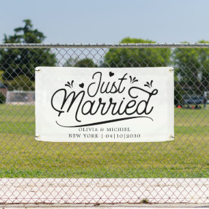 Modern With Heart Just Married Car Banner