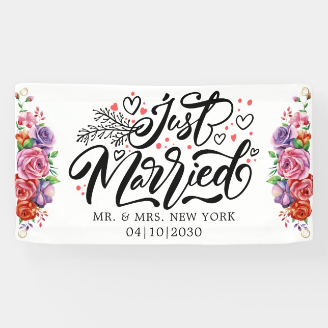 Modern With Heart Just Married Car Banner (Horizontal)