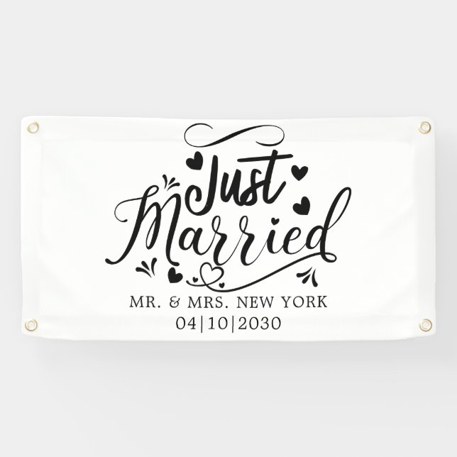 Modern With Heart Just Married Car Banner (Horizontal)