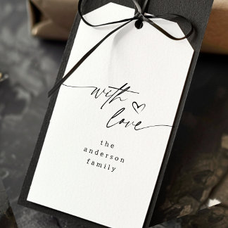 Modern WIth Love Elegant Script Heart Black White Gift Tags