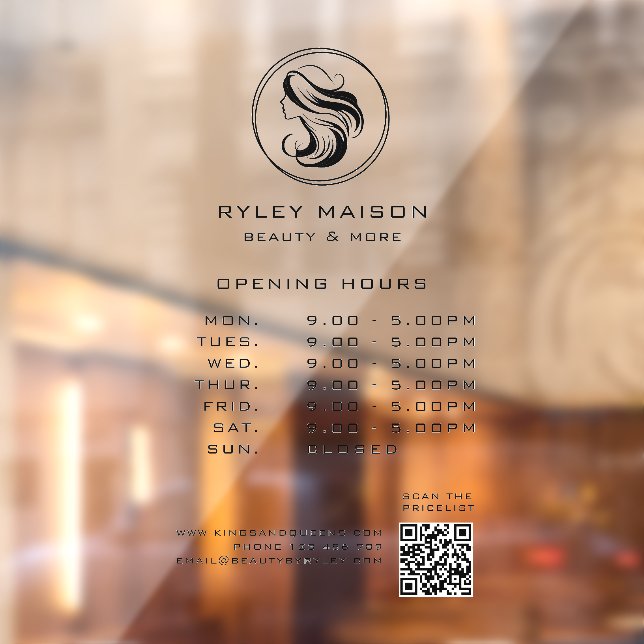 Modern, Woman Circle Logo, Opening Hours & QR Code (Sheet 2)
