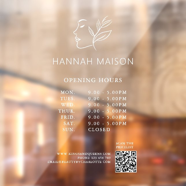 Modern, Woman Logo, Opening Hours & QR Code (Sheet 2)