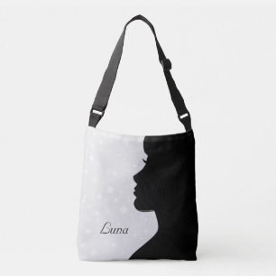 Modern Woman Silhouette on Light Grey Crossbody Bag