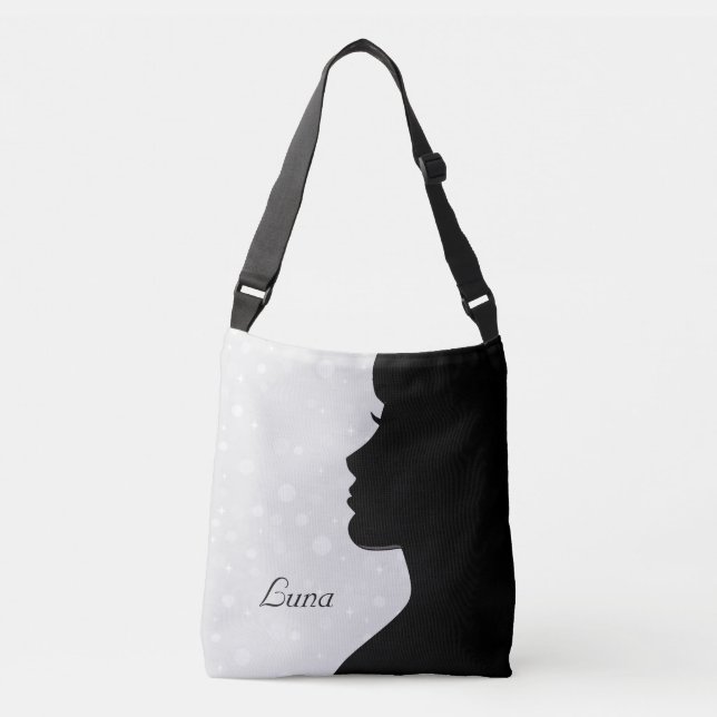 Modern Woman Silhouette on Light Grey Crossbody Bag (Front)