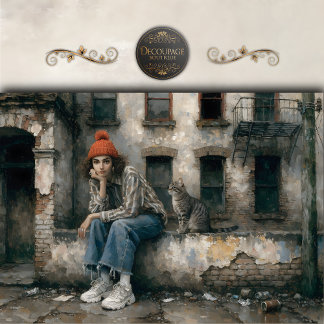 Modern Woman with Cat Urban Decoupage Tissue Paper