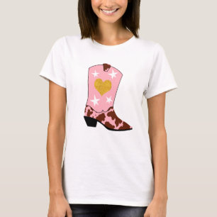Modern Women Pink Cowgirl Western Boot   T-Shirt