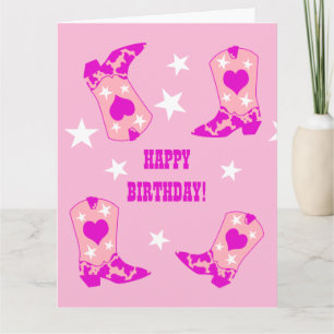 Modern Women Pink Cowgirl Western Boots Birthday  Card