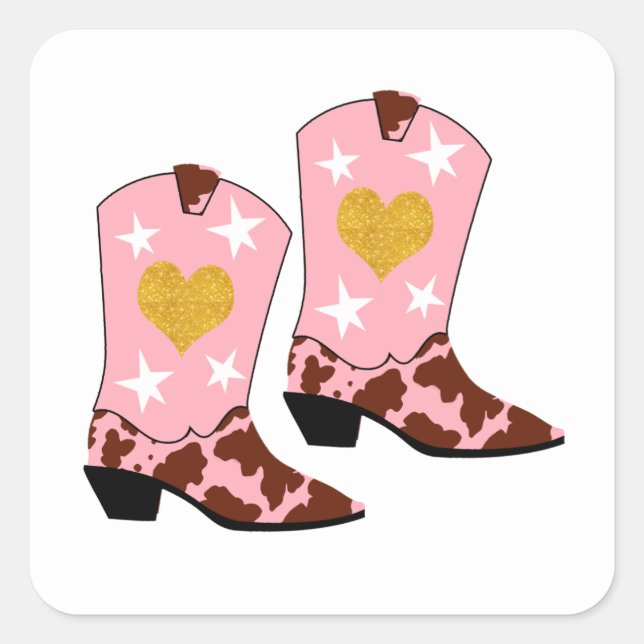 Modern Women Pink Cowgirl Western Boots White  Square Sticker (Front)