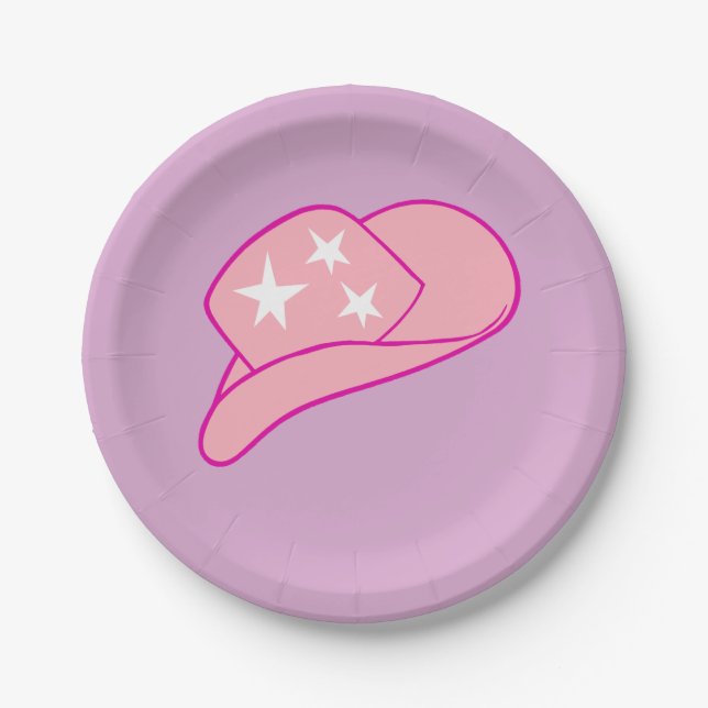 Modern Women Pink Cowgirl Western Hat Lilac  Paper Plate (Front)