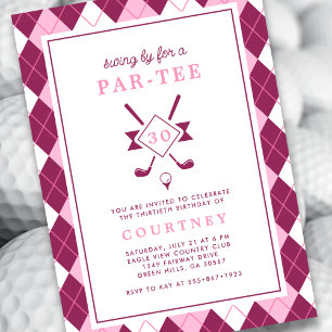 Modern Women's 30th Birthday Argyle Pink Golf Invitation