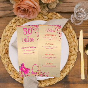 Modern Women's 50th Birthday Gold Pink High Heels Menu