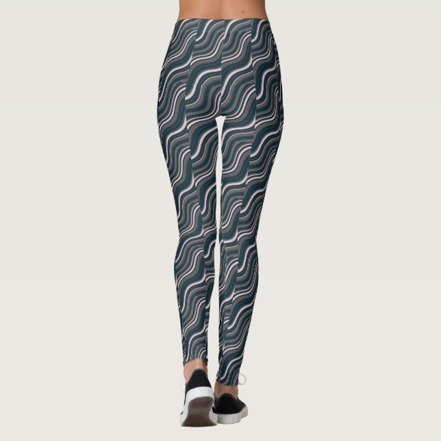 Modern  Women's Rustic Blue & Grey Leggings (Back)