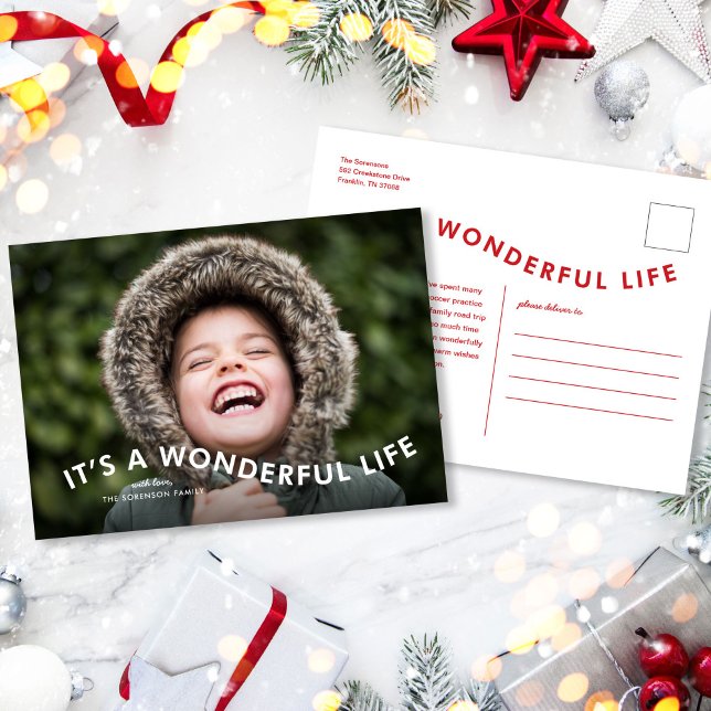Modern Wonderful Life Photo Holiday Postcard (Creator Uploaded)