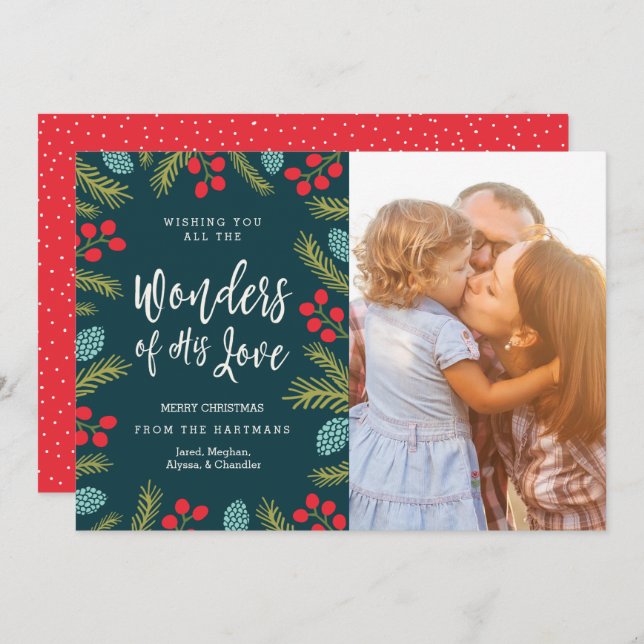 Modern Wonders of His Love Berries Pine Photo Holiday Card (Front/Back)