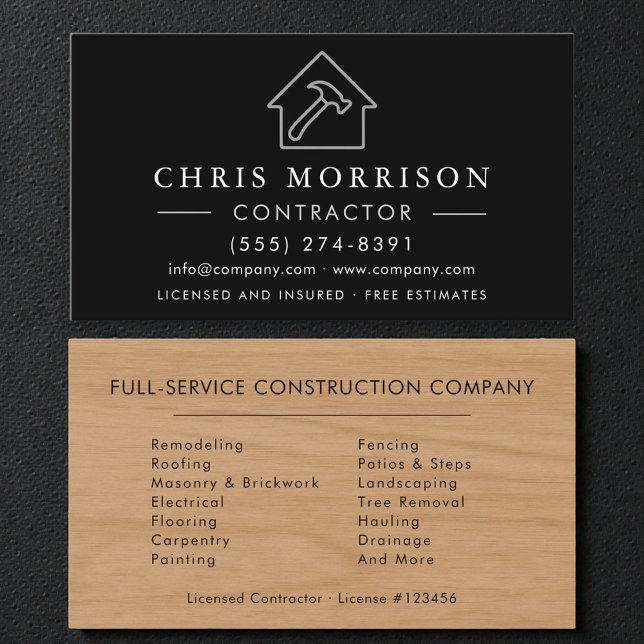 Modern Wood Accent Construction Contractor Business Card (Creator Uploaded)