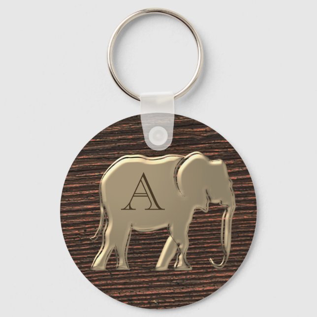 Modern Wood and Gold Monogram Key Ring (Front)