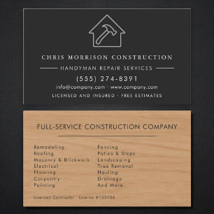Modern Wood Black Silver Handyman Construction  Business Card