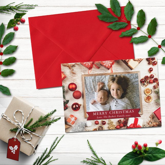 Modern Wood & Christmas Decor Holiday Photo (Creator Uploaded)