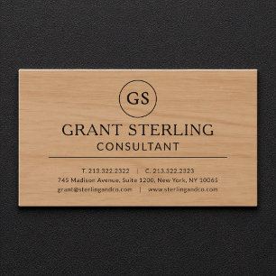 Modern Wood Consultant Luxury Monogram Business Card