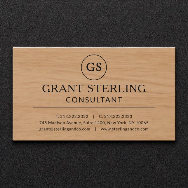 Modern Wood Consultant Luxury Monogram Business Card (Creator Uploaded)
