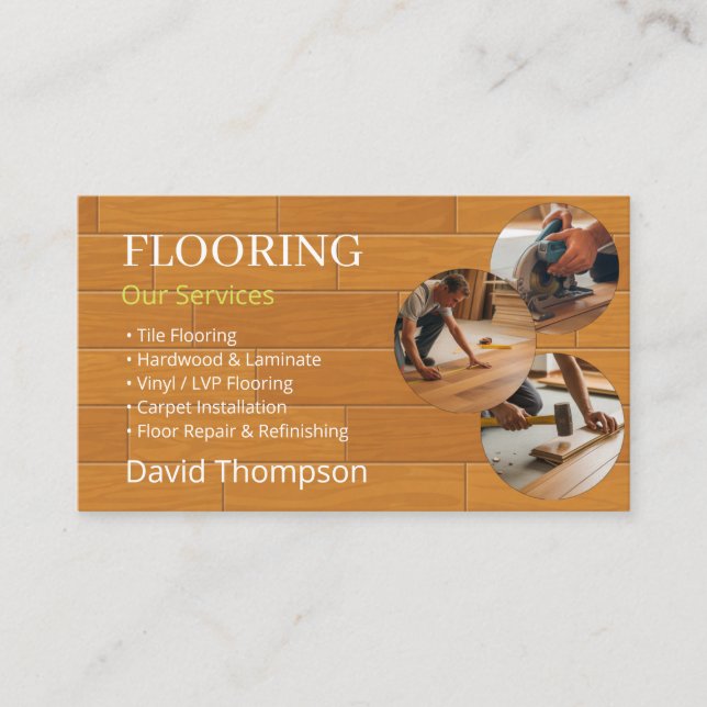 Modern Wood Flooring Tile Service Business Card (Front)