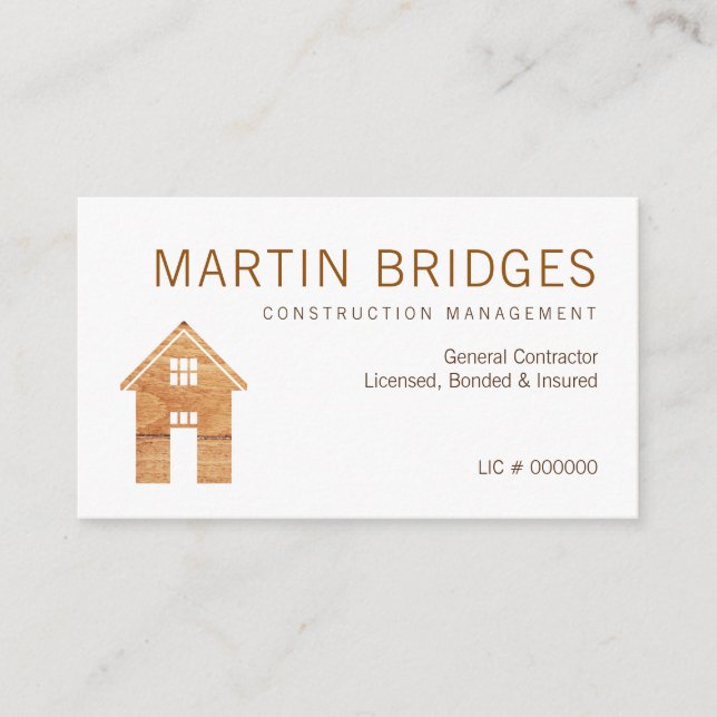 Modern Wood General Construction Business Cards (Front)
