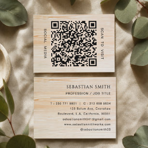 Modern Wood Grain Professional QR Code Minimal Business Card