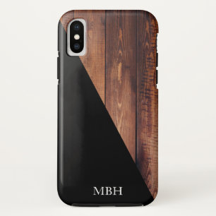 Modern Wood Planks & Black Diagonal   Monogram iPhone X Case