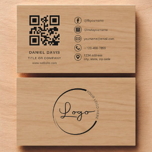 Modern Wood Professional Company Logo QR Code Business Card