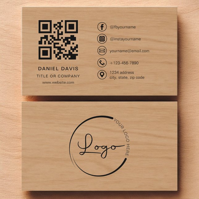Modern Wood Professional Company Logo QR Code  Business Card (Creator Uploaded)