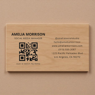 Modern Wood QR Code Minimalist Professional Business Card