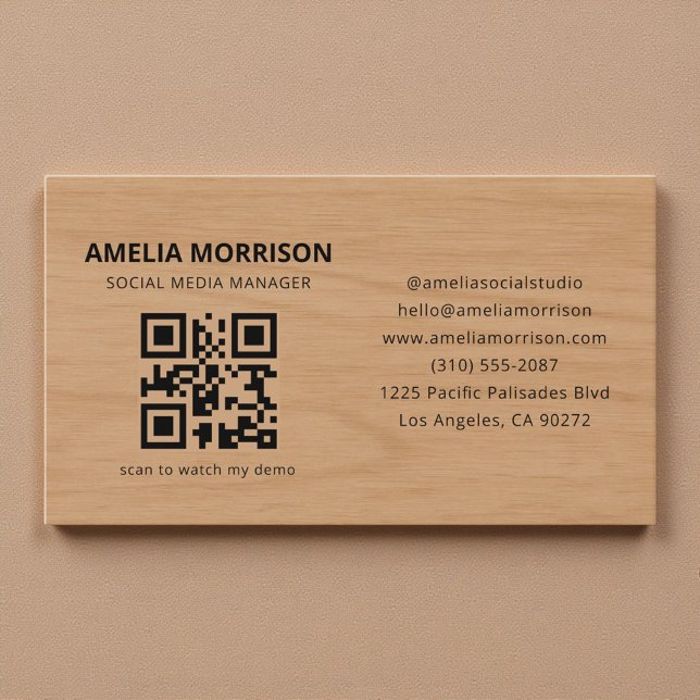 Modern Wood QR Code Minimalist Professional Business Card (Creator Uploaded)
