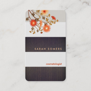 Modern Wood Stripes Orange Flowers Nature Business Card